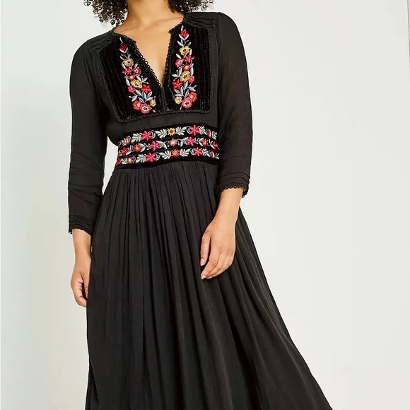 Free People Flora Embroidered Floral Midi Dress Boho - Picture 4 of 14